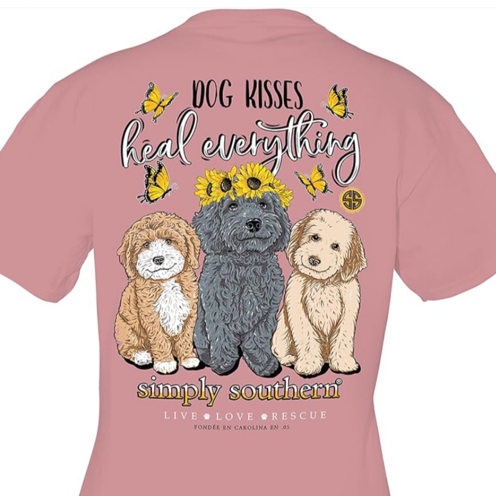 SIMPLY SOUTHERN Dog Kisses Heal Everything T Shirt Women's L Cockapoo Dusty Rose - Picture 3 of 12